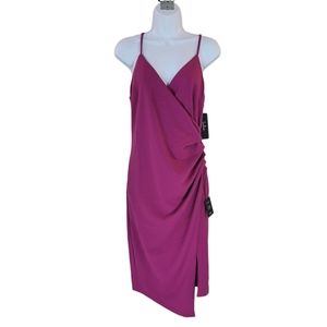 LULU'S Magenta Made to Wow Surplice Asymmetrical Dress Size L